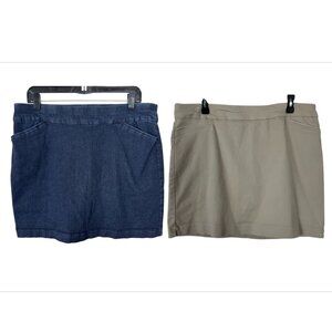 Croft & Barrow Lot of 2 Effortless Stretch Skort Womens 16/16P Tan Denim Casual